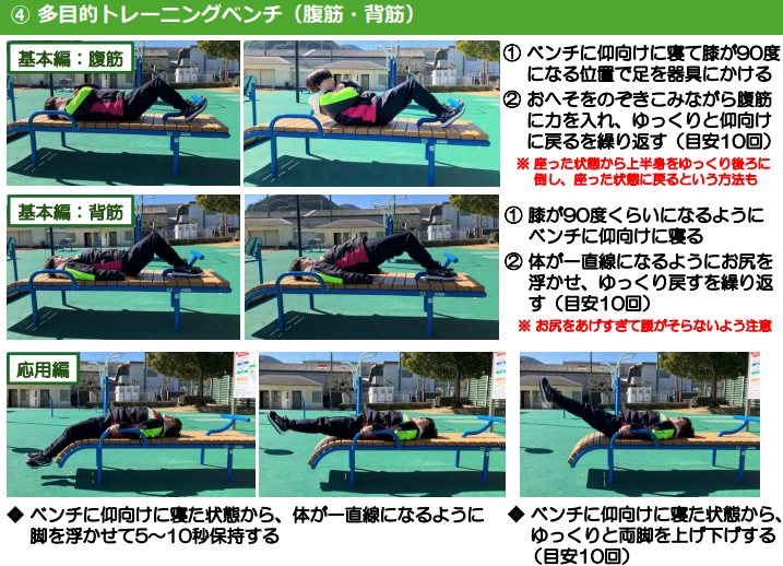 多目的トレーニングベンチ（腹筋や背筋をつける運動ができます）